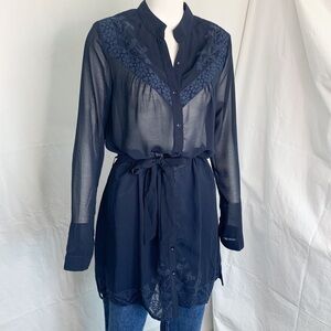 Monoreno / Sheer Boho Belted Navy Dress (🦩2 for $25 )